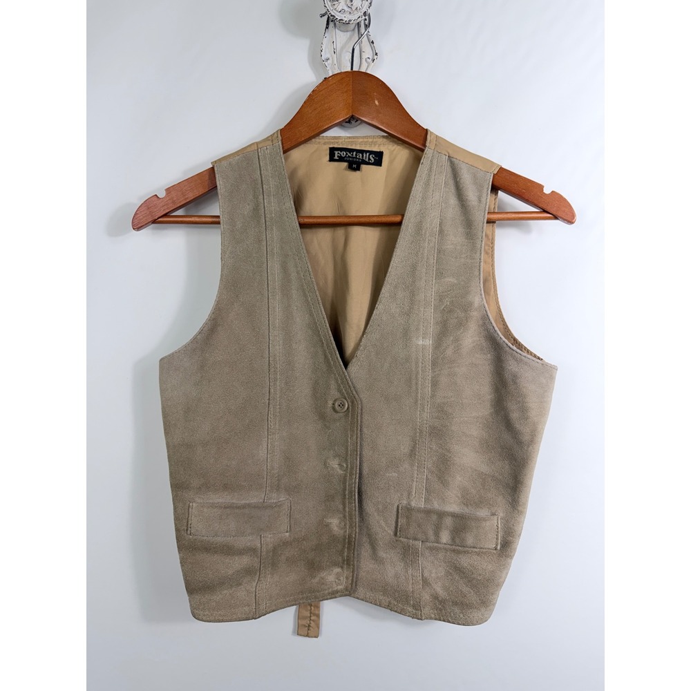 Foxtails Juniors Vintage Tan Suede Leather Vest Western Boho Cinch Back Size M